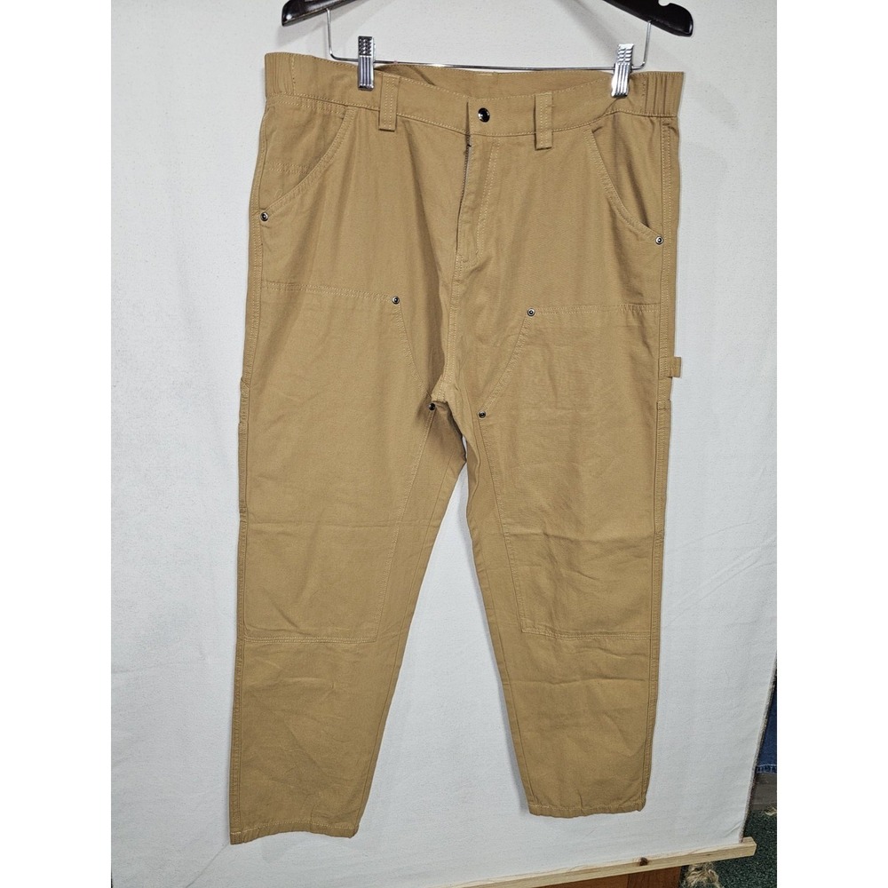 Plaid & Plain Carpenter pants jeans‎ men's 36x30 comfort waist double knee beige